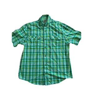 Duluth Trading Co‎ Green Plaid Workwear Casual Men Shirt Size Large Short Sleeve